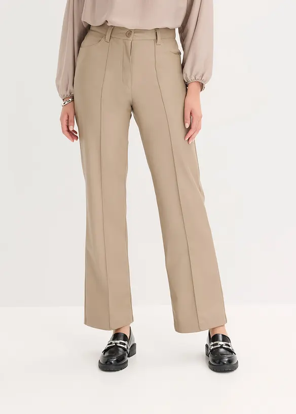 Imitatieleren wide leg broek met biezen, bonprix