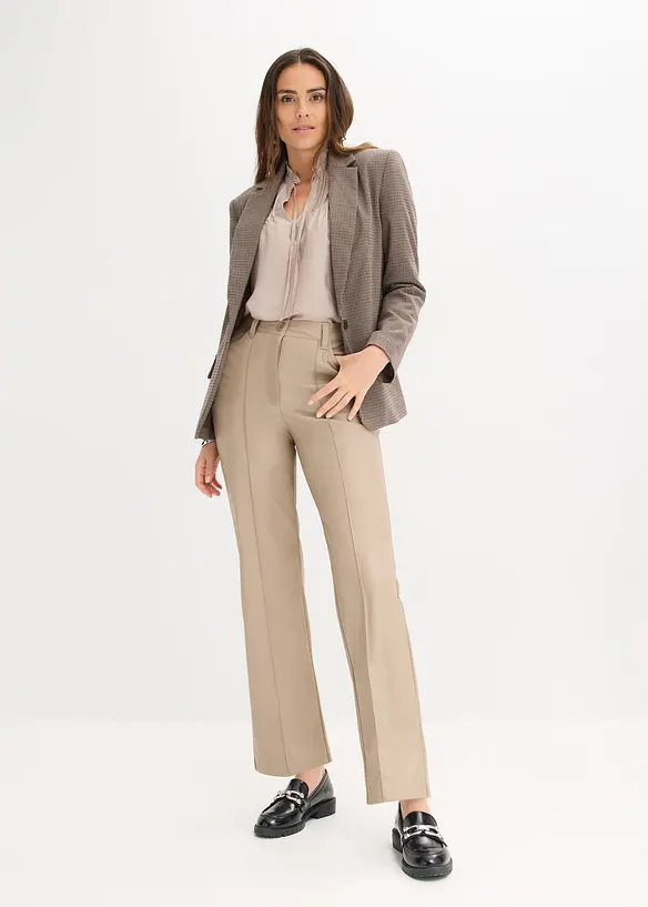 Imitatieleren wide leg broek met biezen, bonprix