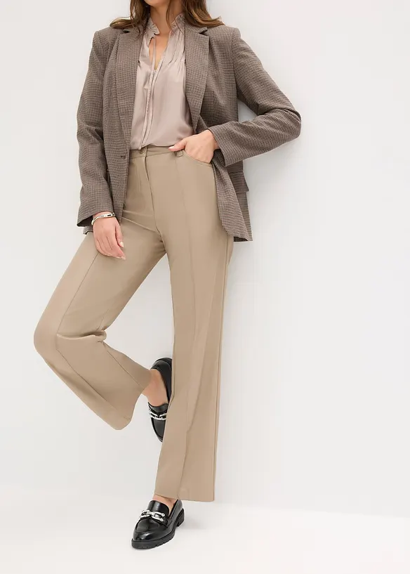 Imitatieleren wide leg broek met biezen, bonprix