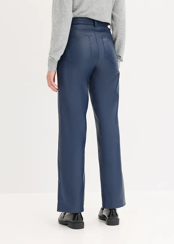 Imitatieleren wide leg broek met biezen, bonprix
