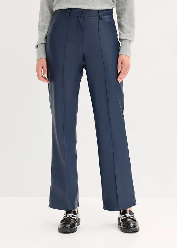 Imitatieleren wide leg broek met biezen, bonprix