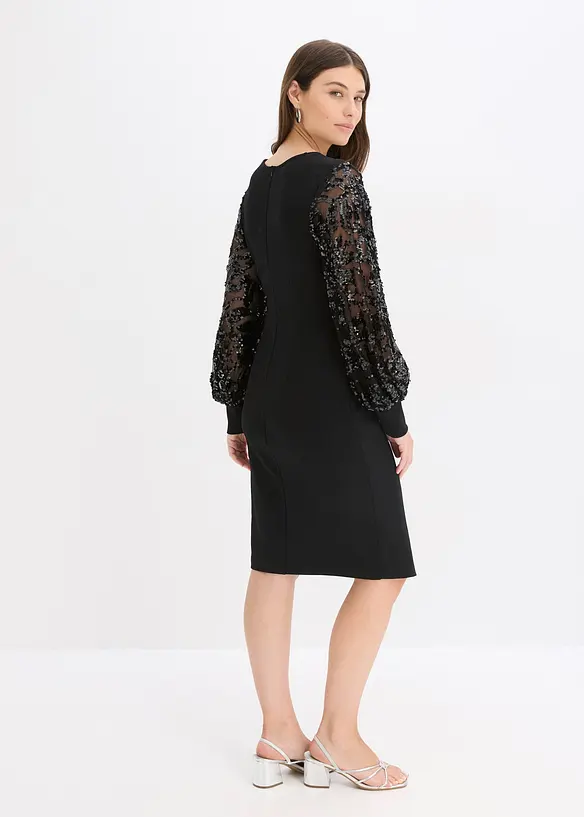 Midi jurk met paillettenborduursel op de mouwen, bonprix