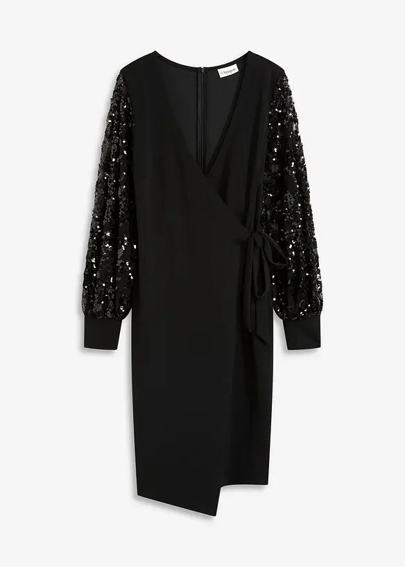 Midi jurk met paillettenborduursel op de mouwen, bonprix