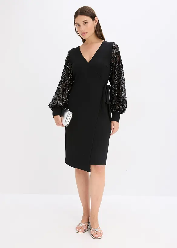 Midi jurk met paillettenborduursel op de mouwen, bonprix