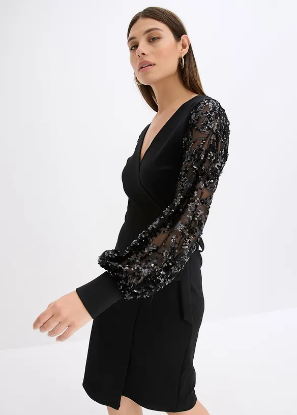 Midi jurk met paillettenborduursel op de mouwen, bonprix