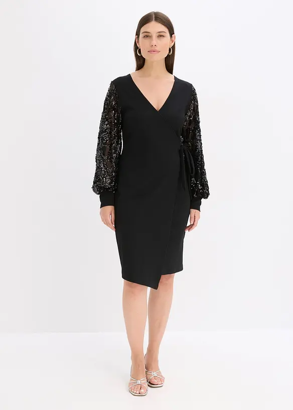 Midi jurk met paillettenborduursel op de mouwen, bonprix