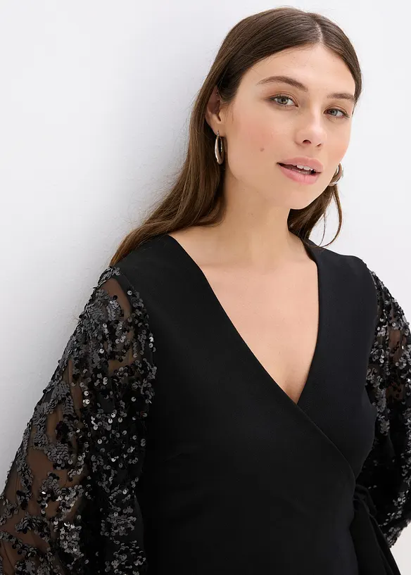 Midi jurk met paillettenborduursel op de mouwen, bonprix