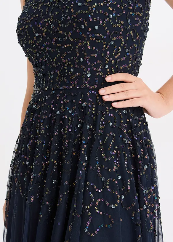 High-low jurk met paillettenborduursel, bonprix