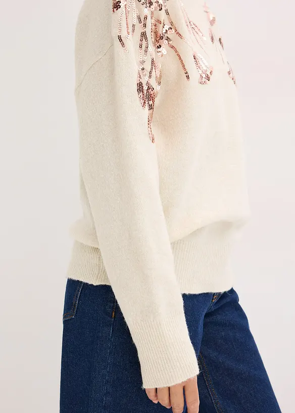 Oversized trui met pailletten, bonprix