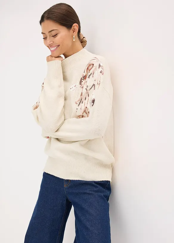 Oversized trui met pailletten, bonprix
