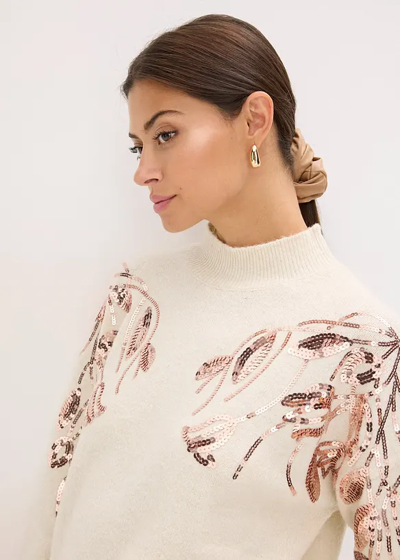 Oversized trui met pailletten, bonprix