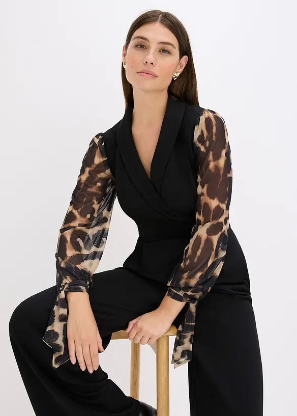 Jersey jumpsuit met mesh mouwen, bonprix