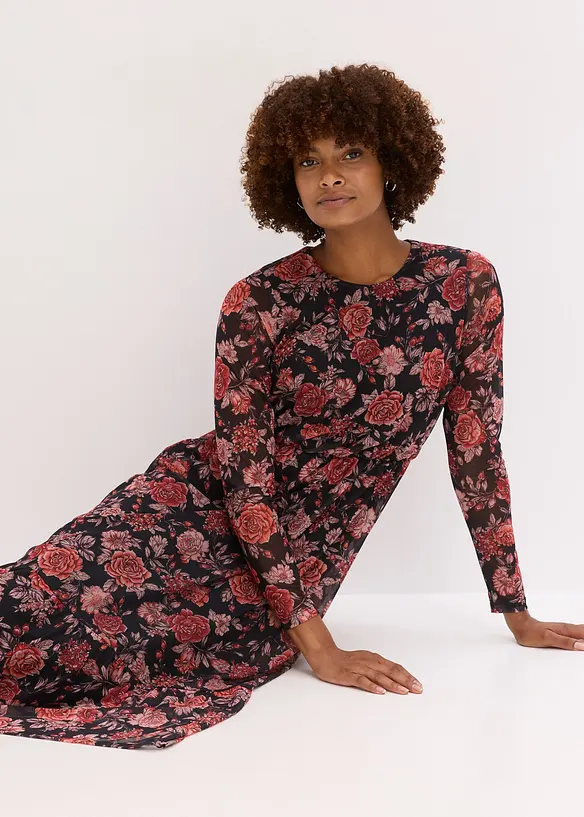 Midi jurk van zachte mesh, bonprix