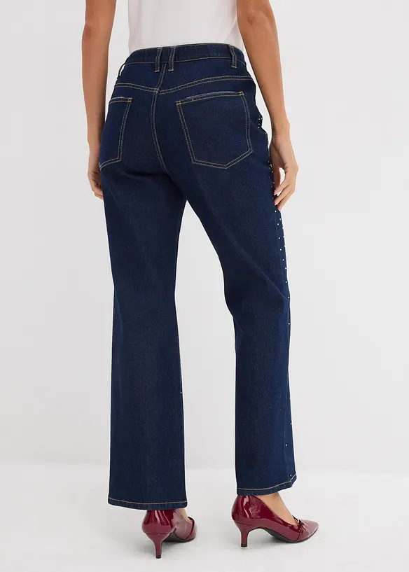 Straight jeans met comfortband met strass, mid waist, bonprix