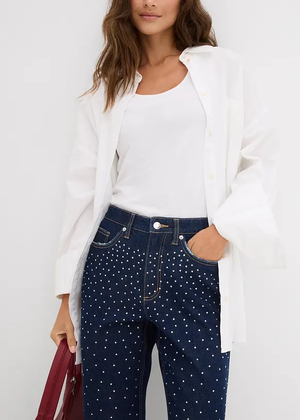 Straight jeans met comfortband met strass, mid waist, bonprix