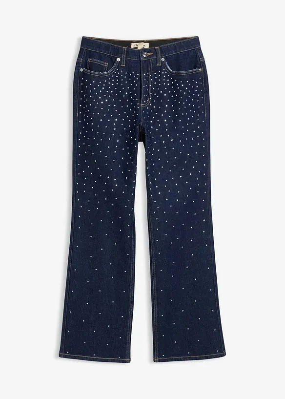 Straight jeans met comfortband met strass, mid waist, bonprix