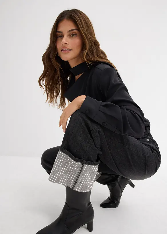 Straight jeans high waist met turn up, bonprix