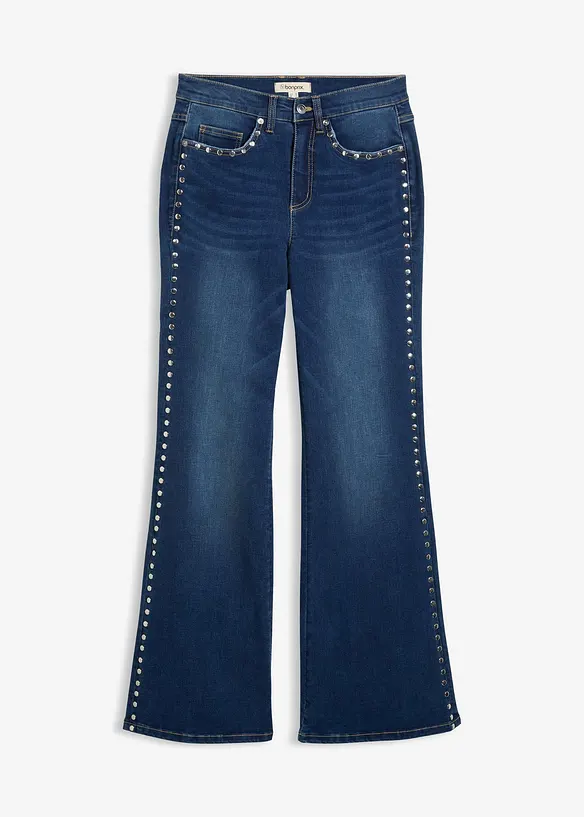 Flared jeans met studs, high waist, bonprix