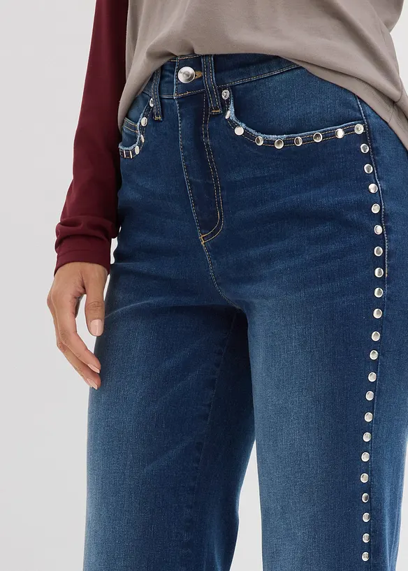 Flared jeans met studs, high waist, bonprix