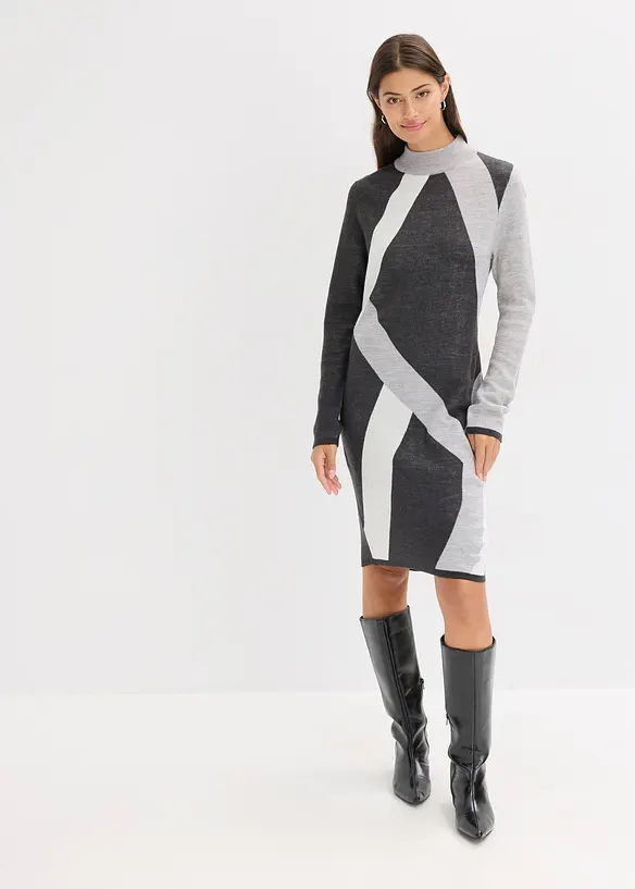 Gebreide jacquard jurk met trendy strepen, bonprix