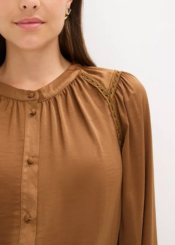 Blouse met biezen van kant, bonprix