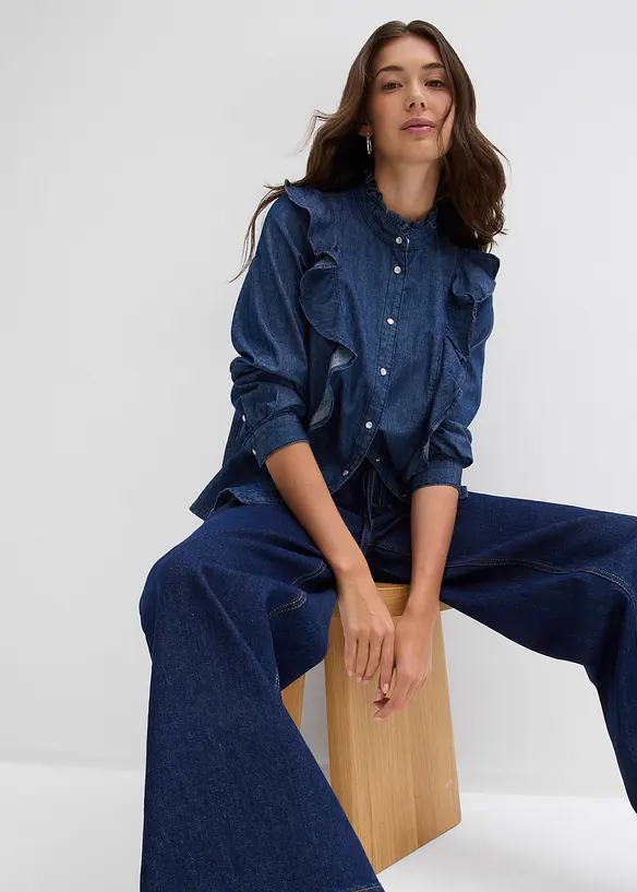 Wide leg jeans met mid waist, bonprix