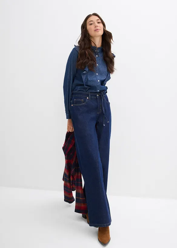 Wide leg jeans met mid waist, bonprix