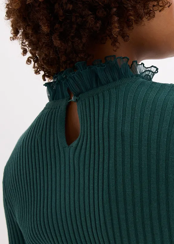 Fijn gebreide longsleeve met chiffon volants, bonprix
