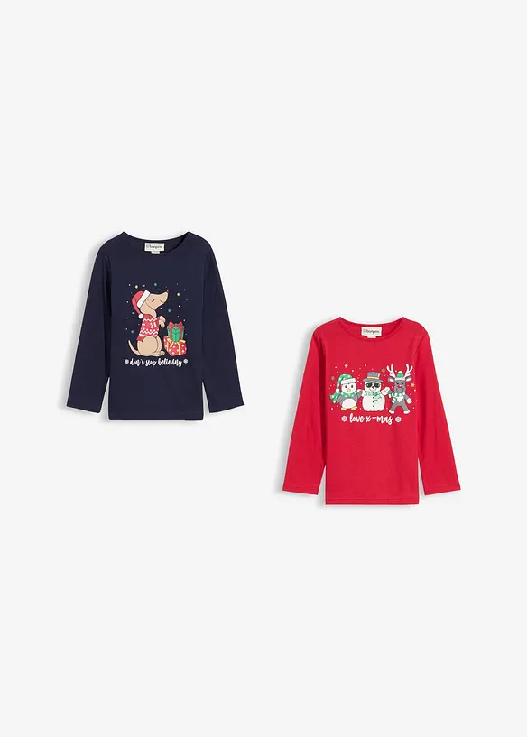 Meisjes kerst longsleeve van biologisch katoen (set van 2), bonprix