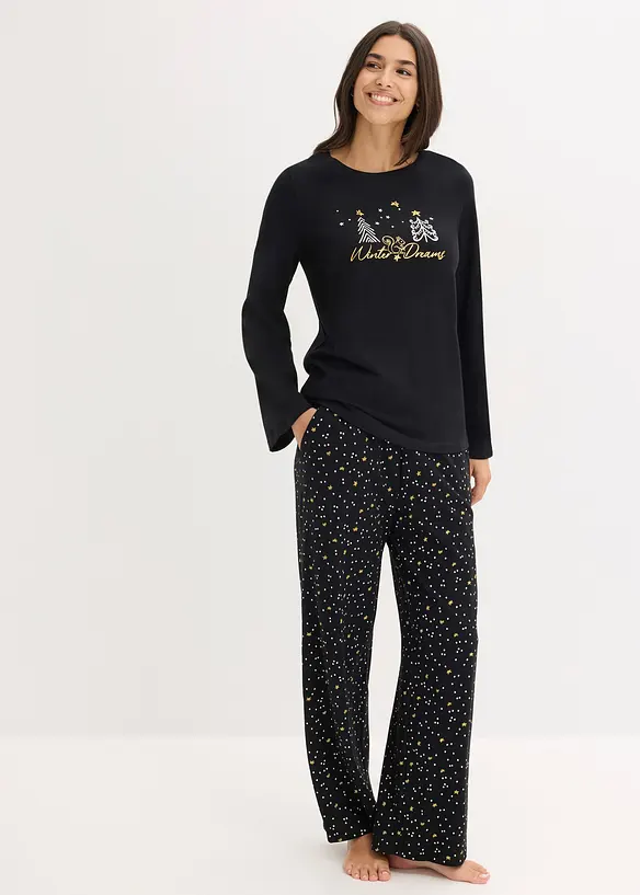 Pyjama van puur katoen met glitterprint, bonprix