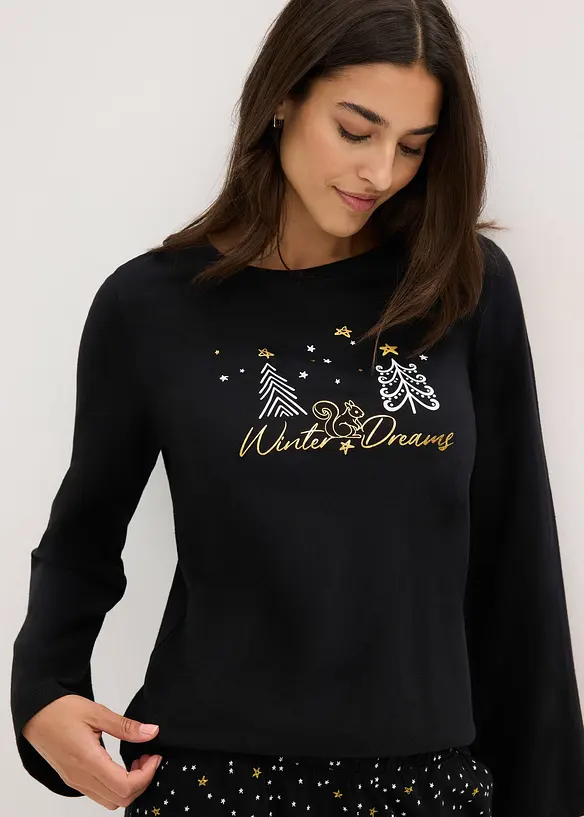 Pyjama van puur katoen met glitterprint, bonprix