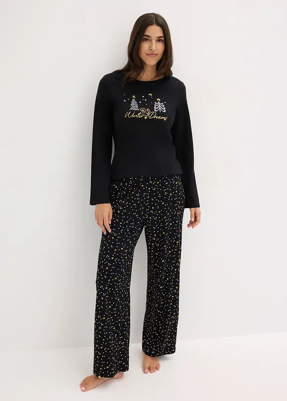 Pyjama van puur katoen met glitterprint, bonprix