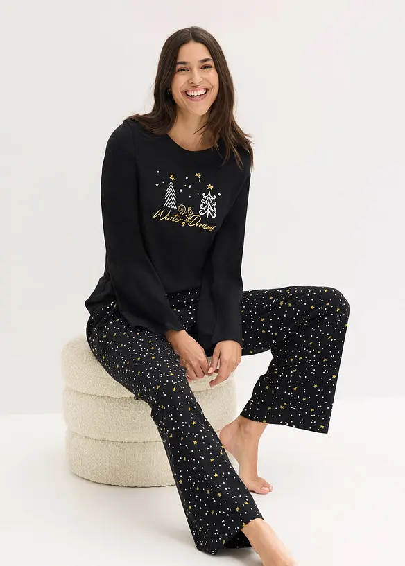Pyjama van puur katoen met glitterprint, bonprix