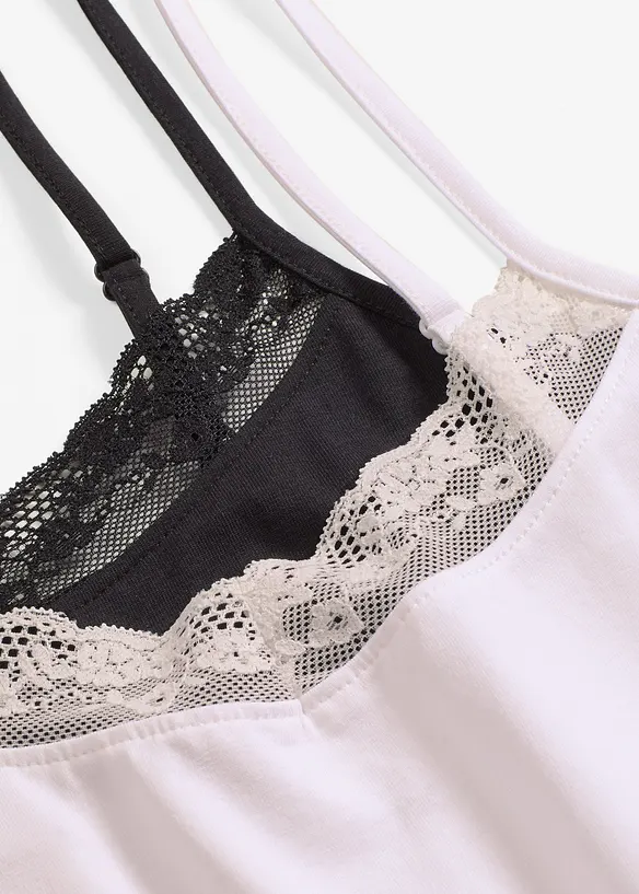 Hemd met biologisch katoen en kant (set van 2), bonprix