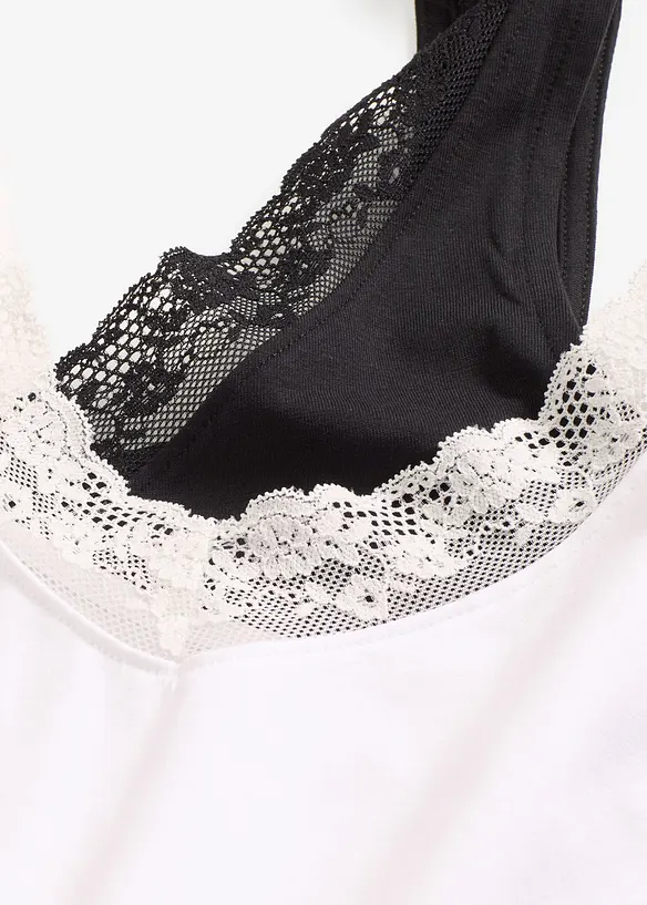 Hemd met biologisch katoen en kant (set van 2), bonprix