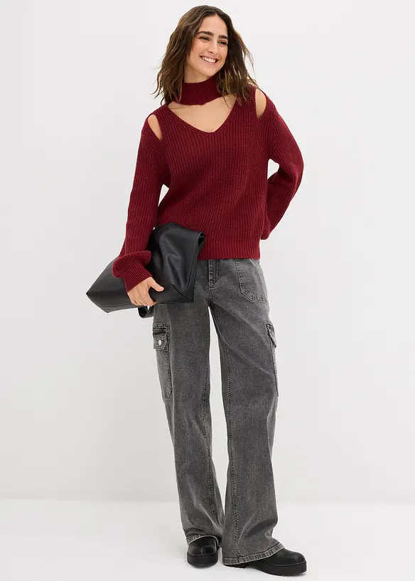 Grof gebreide trui met cut-outs, bonprix