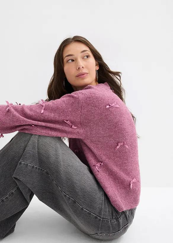 Fijn gebreid vest met strikjes, bonprix