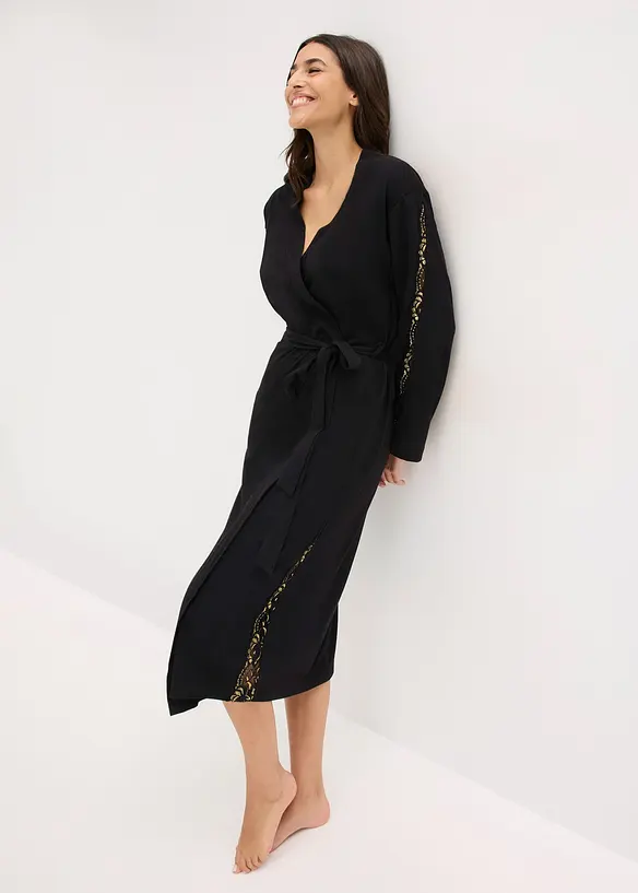 Kimono badjas met delicate glitterkant, bonprix