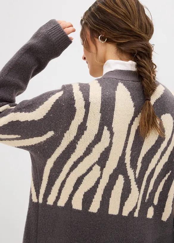 Lang gebreid vest met zebraprint, bonprix
