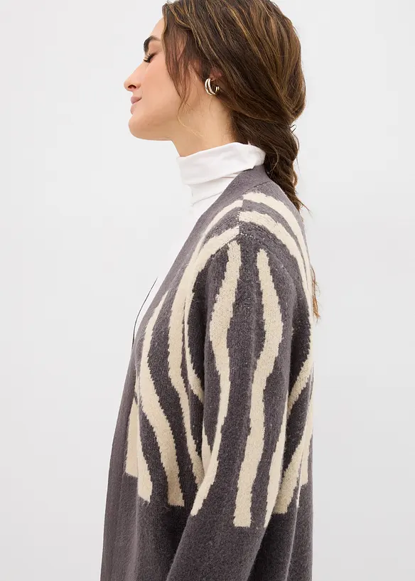 Lang gebreid vest met zebraprint, bonprix