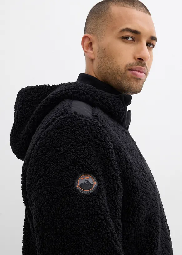 Teddy fleece jas met een geweven strook en capuchaon, bonprix