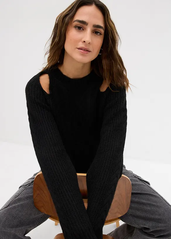 Grof gebreide trui met kabelpatroon, bonprix