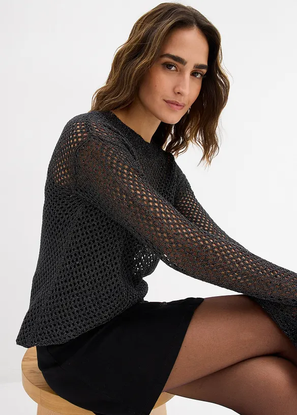Ajour trui met glanzend garen, bonprix