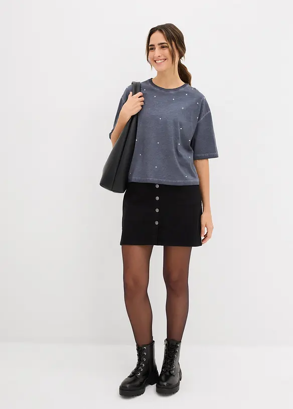 T-shirt met glittersteentjes van puur katoen, bonprix
