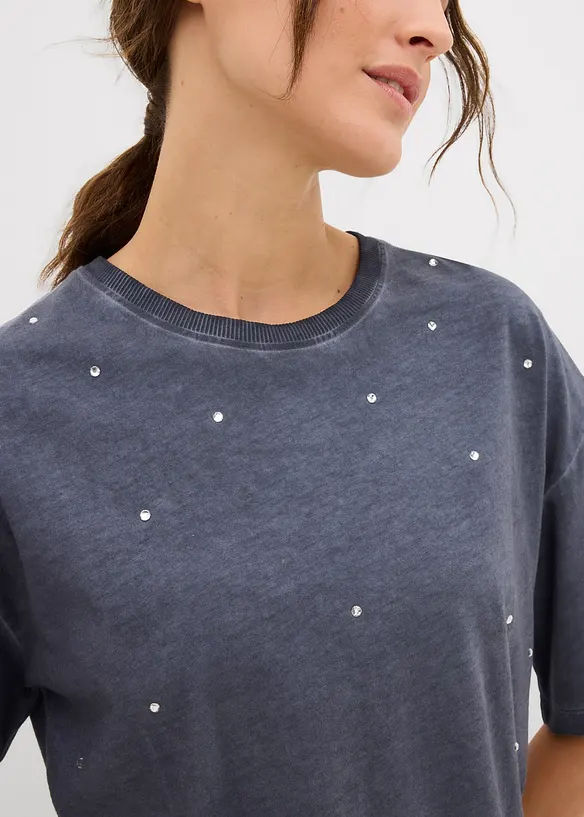 T-shirt met glittersteentjes van puur katoen, bonprix