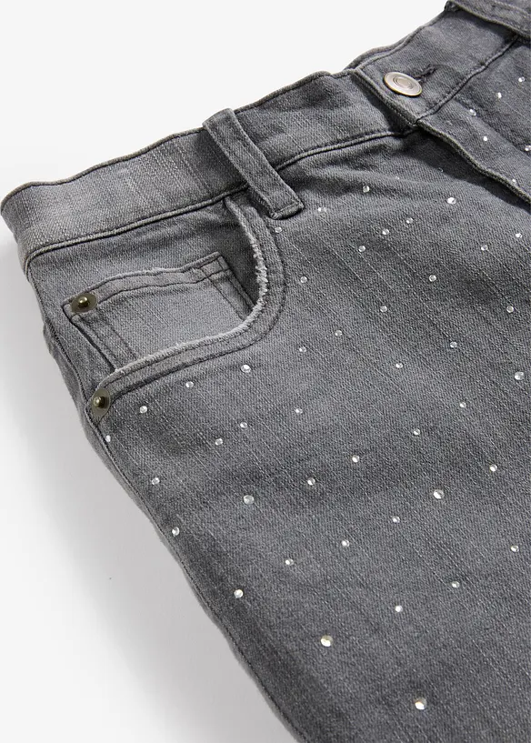 Wide leg jeans met strass, mid waist, bonprix