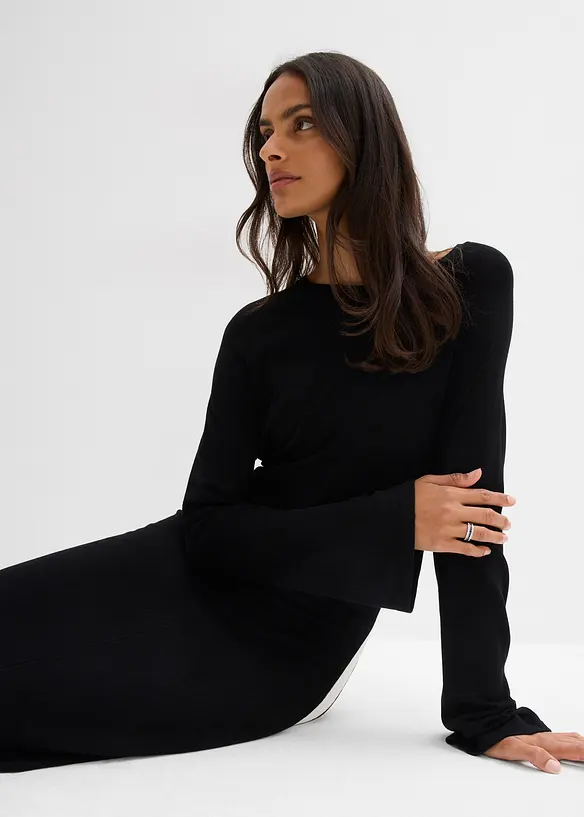 Gebreide jurk in een viscosemix met contrasterende details, bonprix