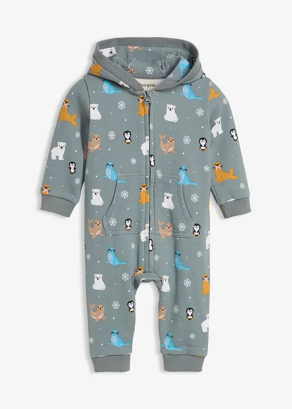 Baby sweat jumpsuit met capuchon van biologisch katoen, bonprix