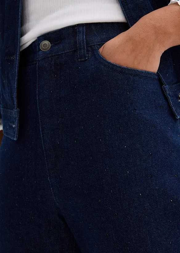 Loose straight jeans comfortabele tailleband met strass, bonprix