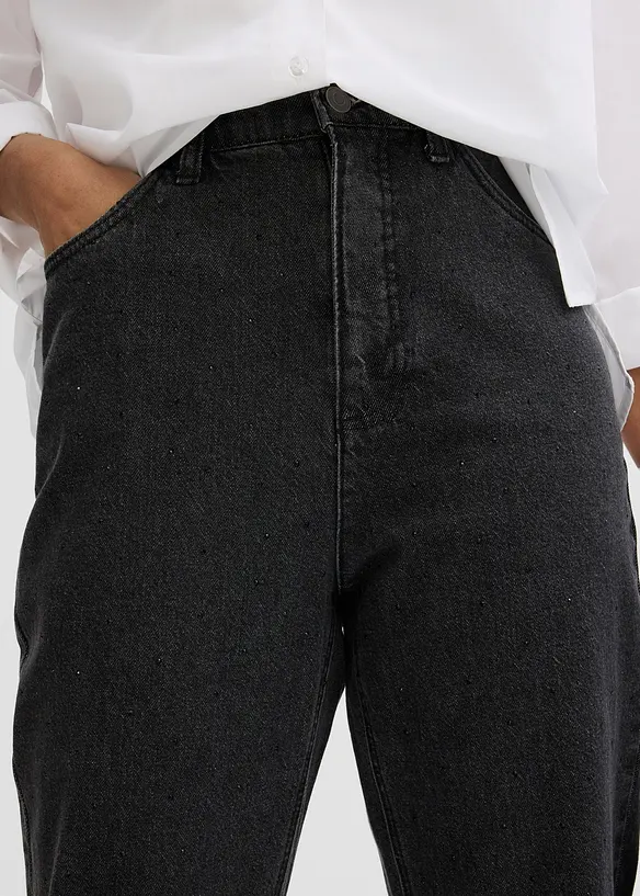 Loose straight jeans comfortabele tailleband met strass, bonprix